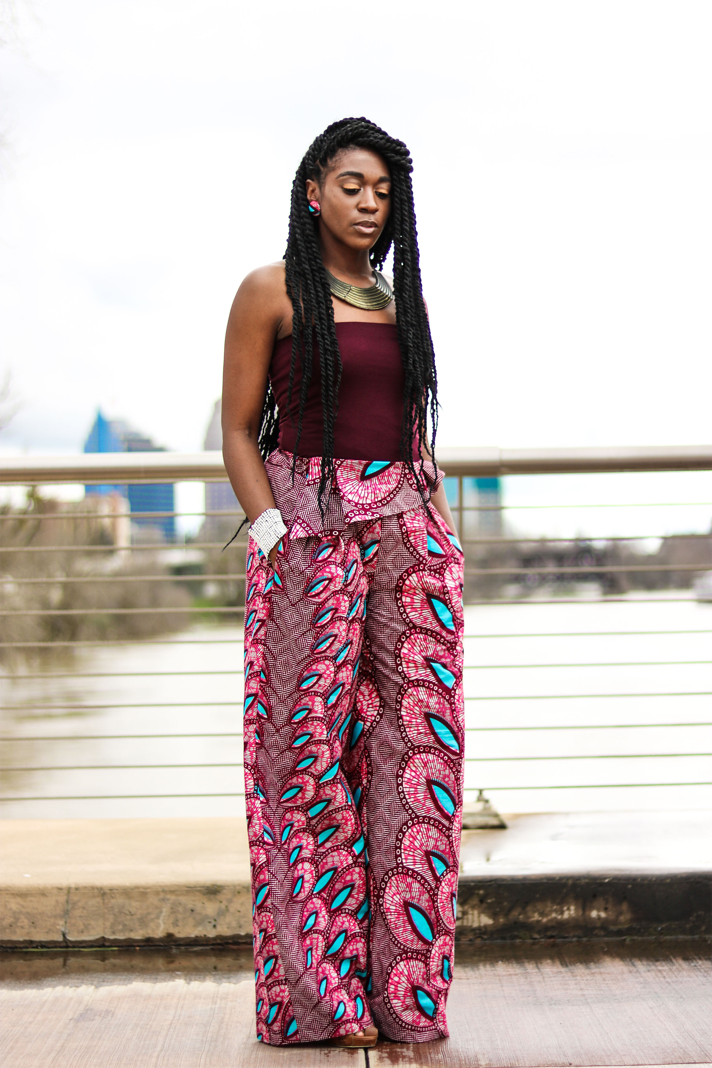 wide leg african print pants