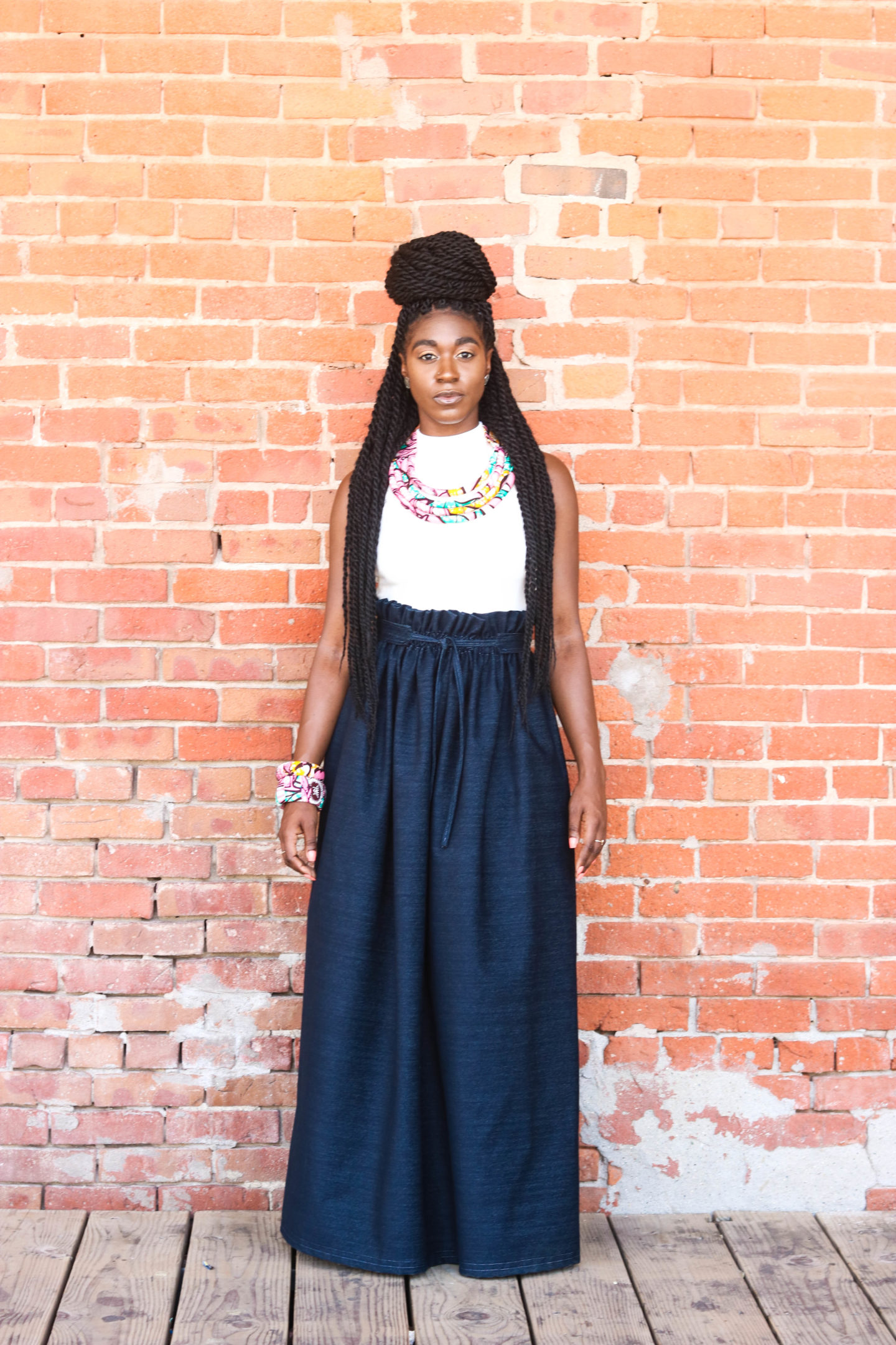 DIY Denim Paperbag Maxi Skirt with Belt Tutorial Montoya Mayo