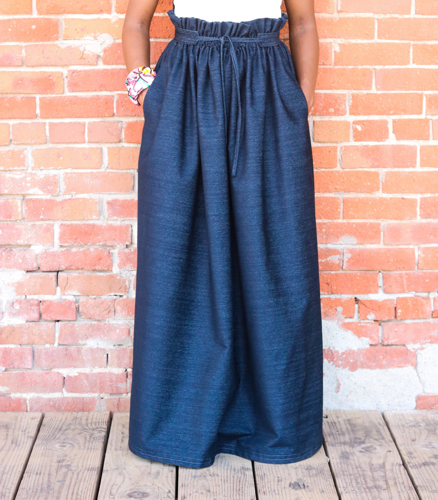 DIY Denim Paperbag Maxi Skirt with Belt Tutorial Montoya Mayo