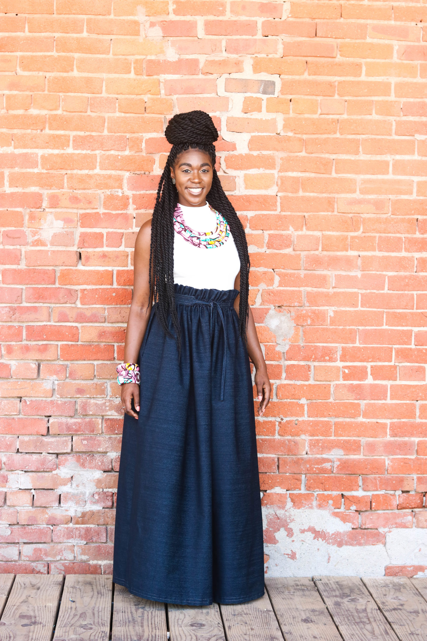 DIY Denim Paperbag Maxi Skirt with Belt Tutorial Montoya Mayo