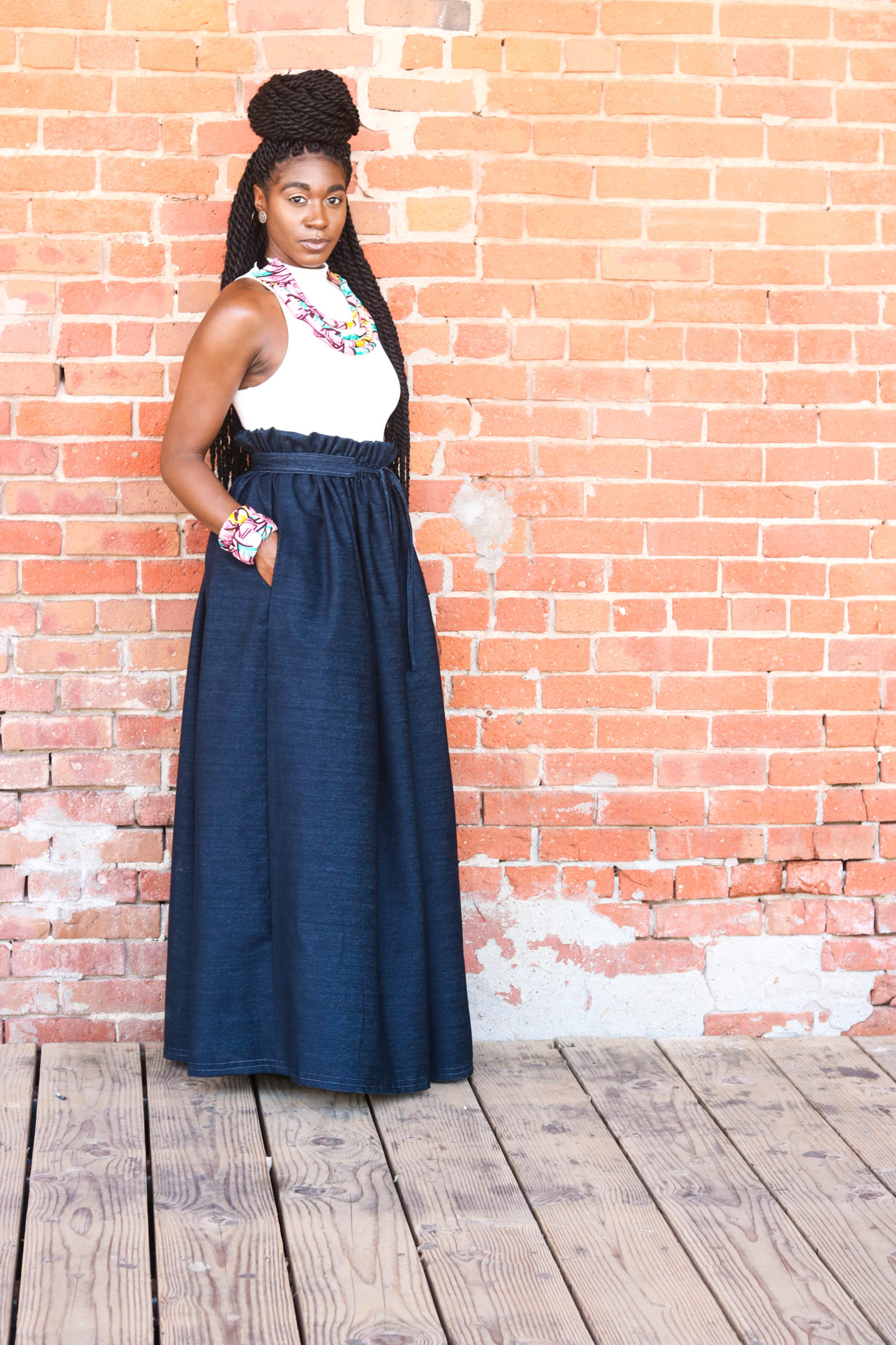 Denim Skirt, Paperbag Skirt, DIY Paperbag Maxi Skirt, Maxi Skirt, Denim Maxi Skirt