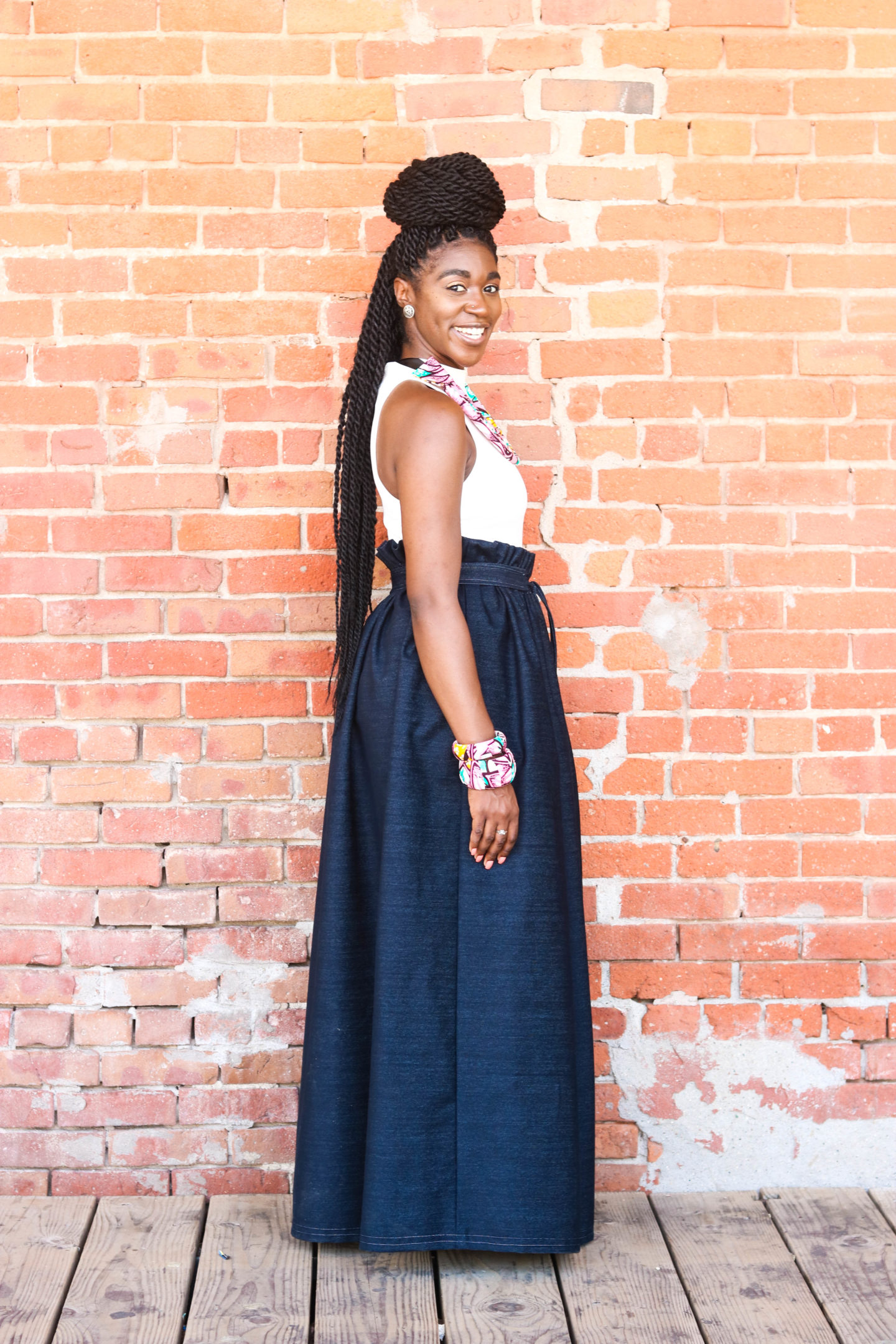 DIY Denim Paperbag Maxi Skirt with Belt Tutorial - Montoya Mayo