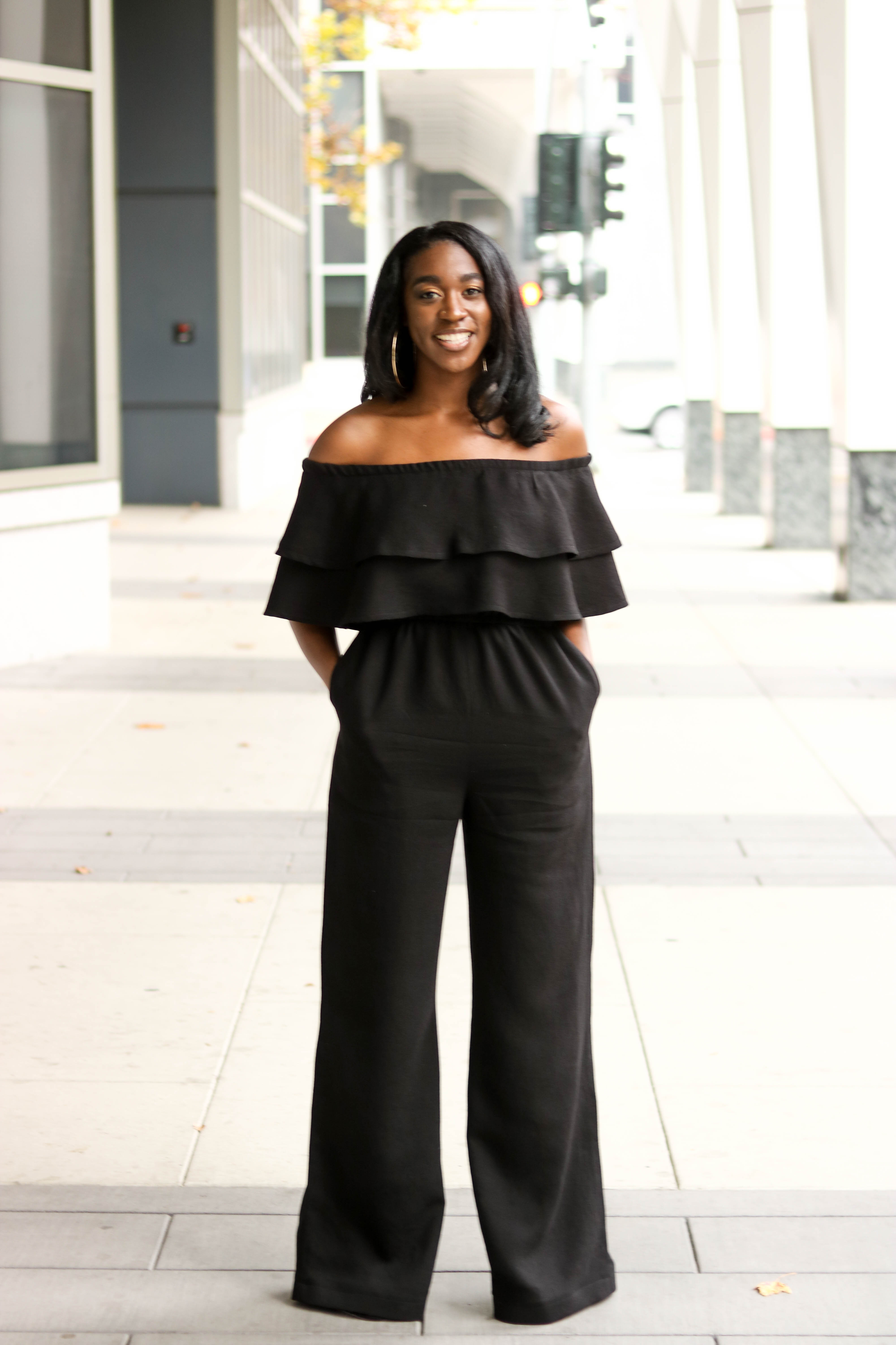 maroon off shoulder jumpsuit