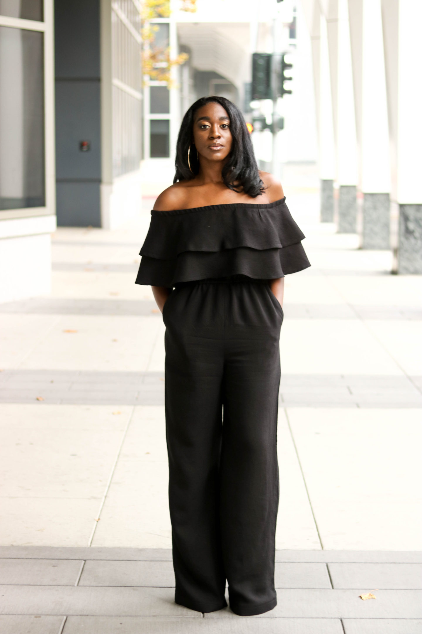 Over the store shoulder jumpsuit