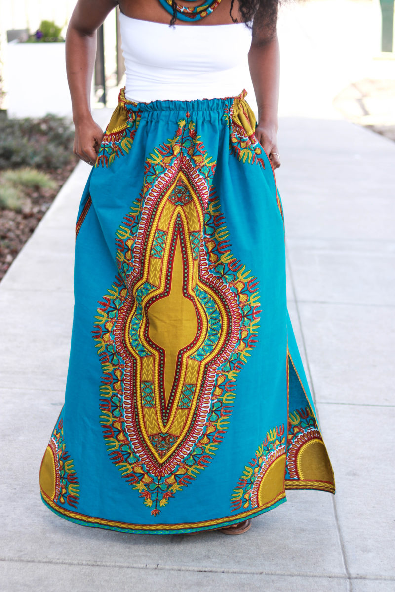 DIY-Dashiki-Maxi-Skirt-Side-Slits-Sewing-Tutorial-Easy-Elastic-Waistband-Ruffle- Beginner Sewing