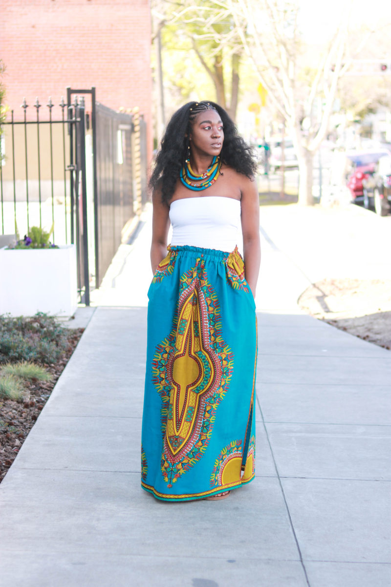 DIY-Dashiki-Maxi-Skirt-Side-Slits-Sewing-Tutorial-Easy-Elastic-Waistband-Ruffle- Beginner Sewing