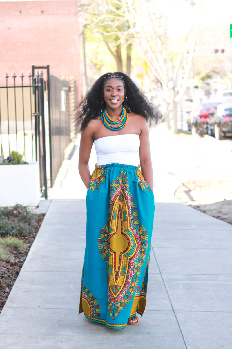 DIY-Dashiki-Maxi-Skirt-Side-Slits-Sewing-Tutorial-Easy-Elastic-Waistband-Ruffle- Beginner Sewing