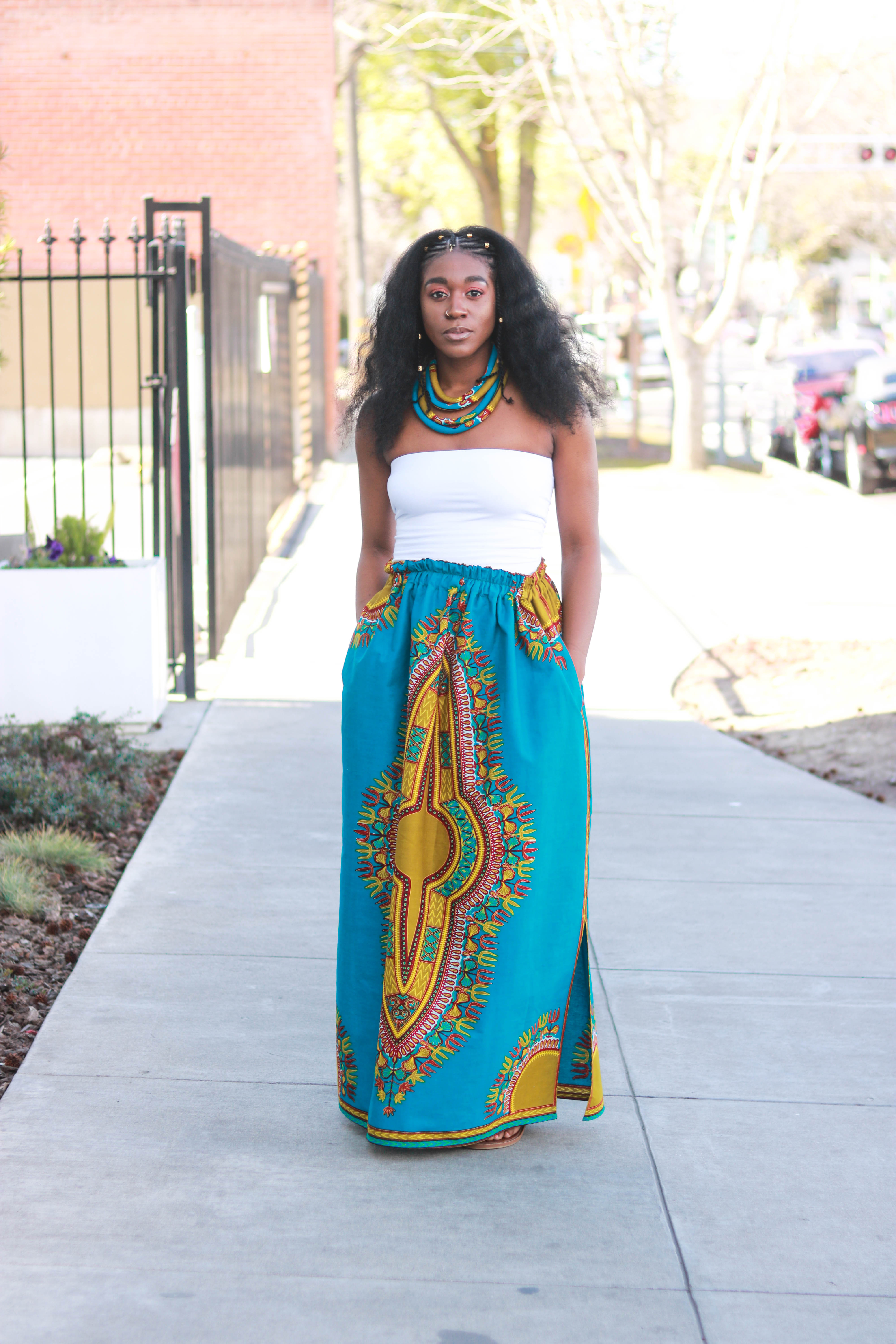 'Luella' African Print Front Split Full Length/Maxi Skirt 100% Wax Cotton  UK 