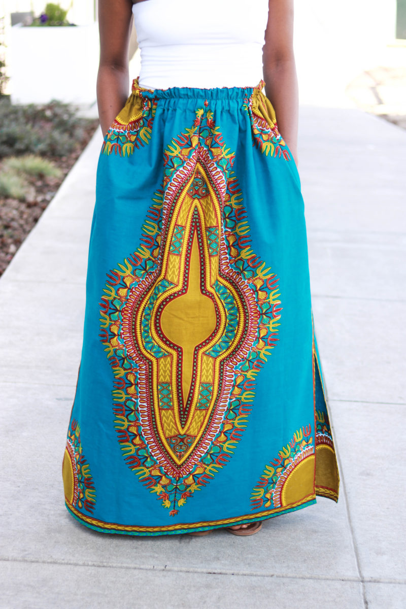 DIY-Dashiki-Maxi-Skirt-Side-Slits-Sewing-Tutorial-Easy-Elastic-Waistband-Ruffle- Beginner Sewing