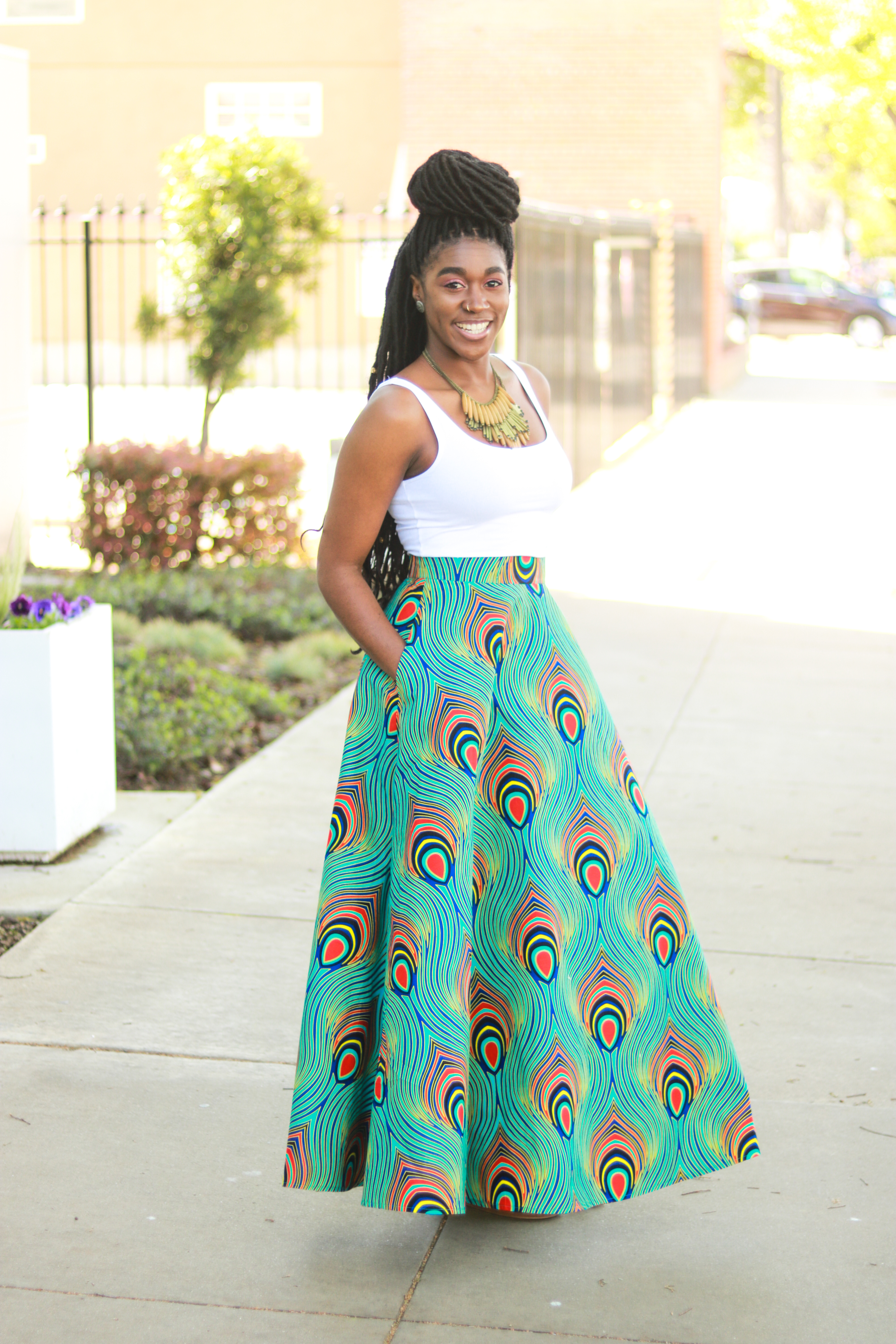 Ankara Midi African Print Wax Skirt with Pockets