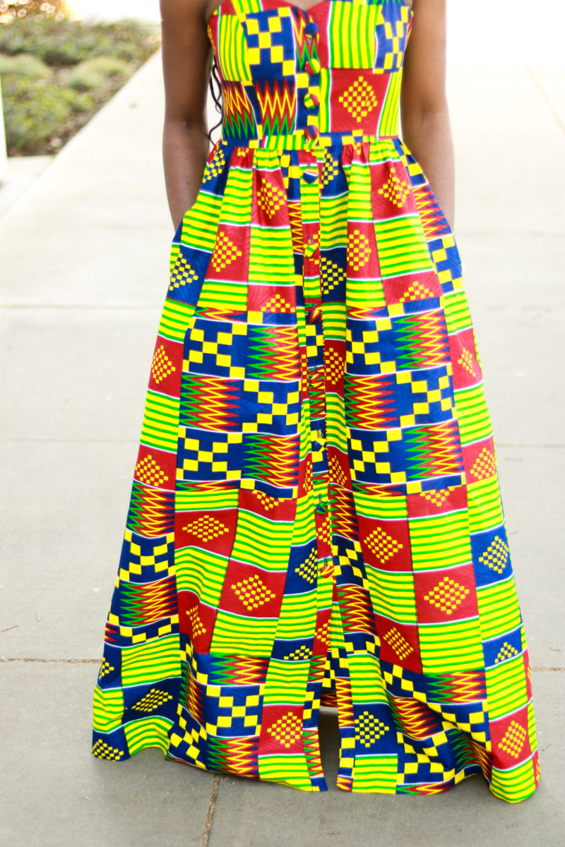 DIY Kente Print Ankara Maxi Dress with Pockets Buttons Jessica Dress Pattern Review Kitenge Nigerian Fashion Ghanaian Fashion African Wedding Modern African Fashion