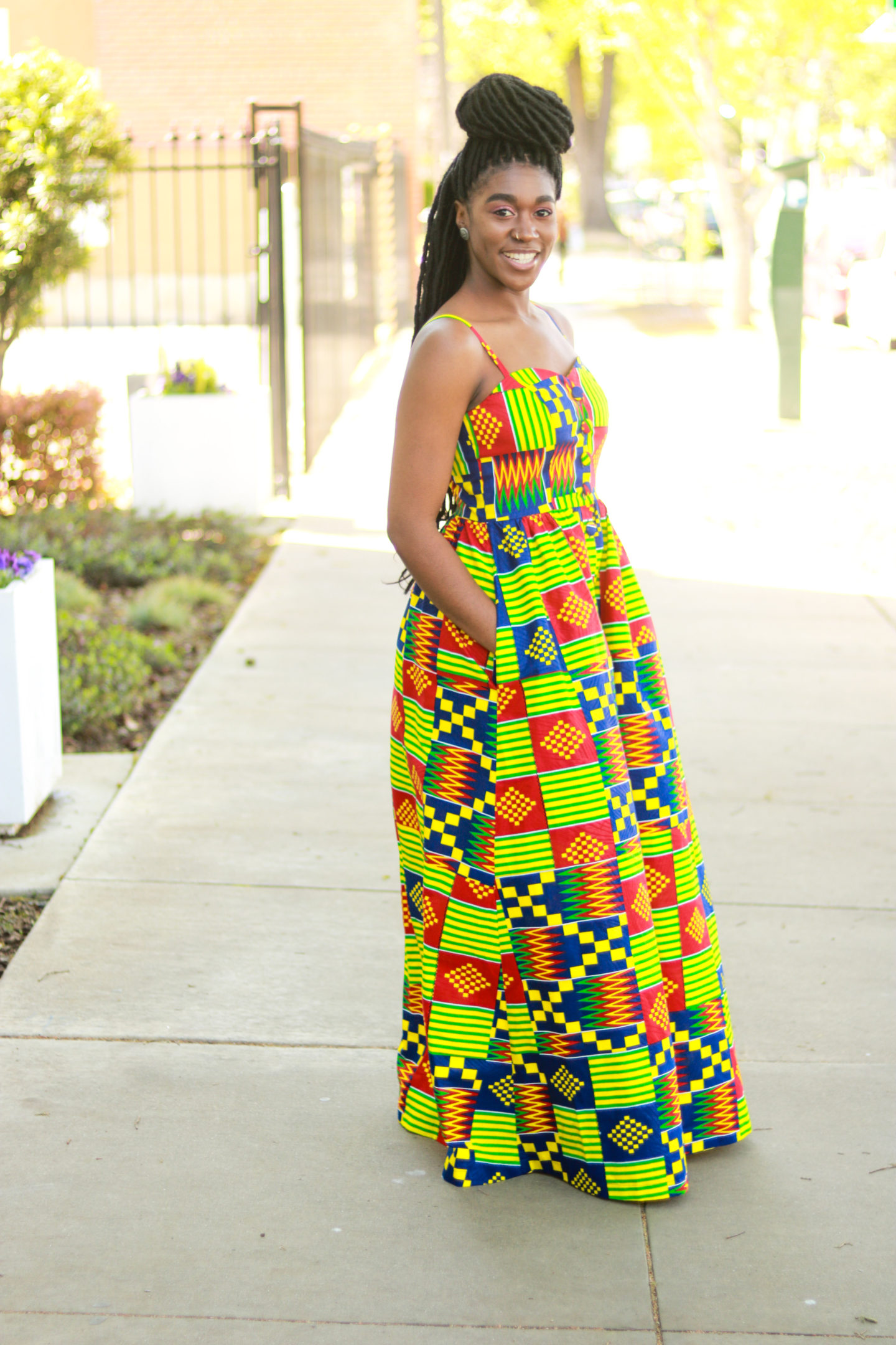 DIY Kente Print Ankara Maxi Dress with Pockets Buttons Jessica Dress Pattern Review Kitenge Nigerian Fashion Ghanaian Fashion African Wedding Modern African Fashion 