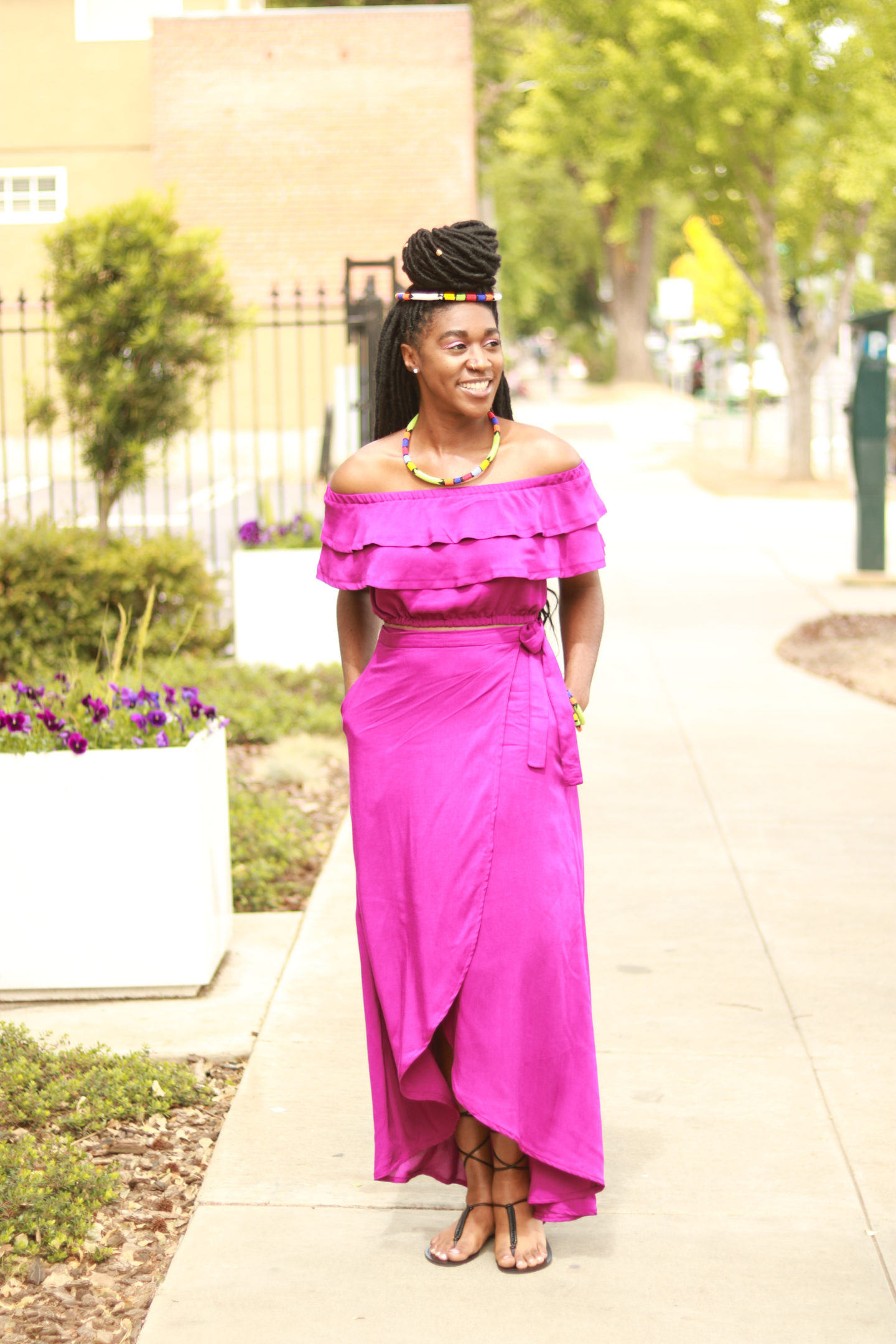 DIY Wrap Skirt and Off the Shoulder Top with Double Flounce Crop Top McCall's M7606 -12
