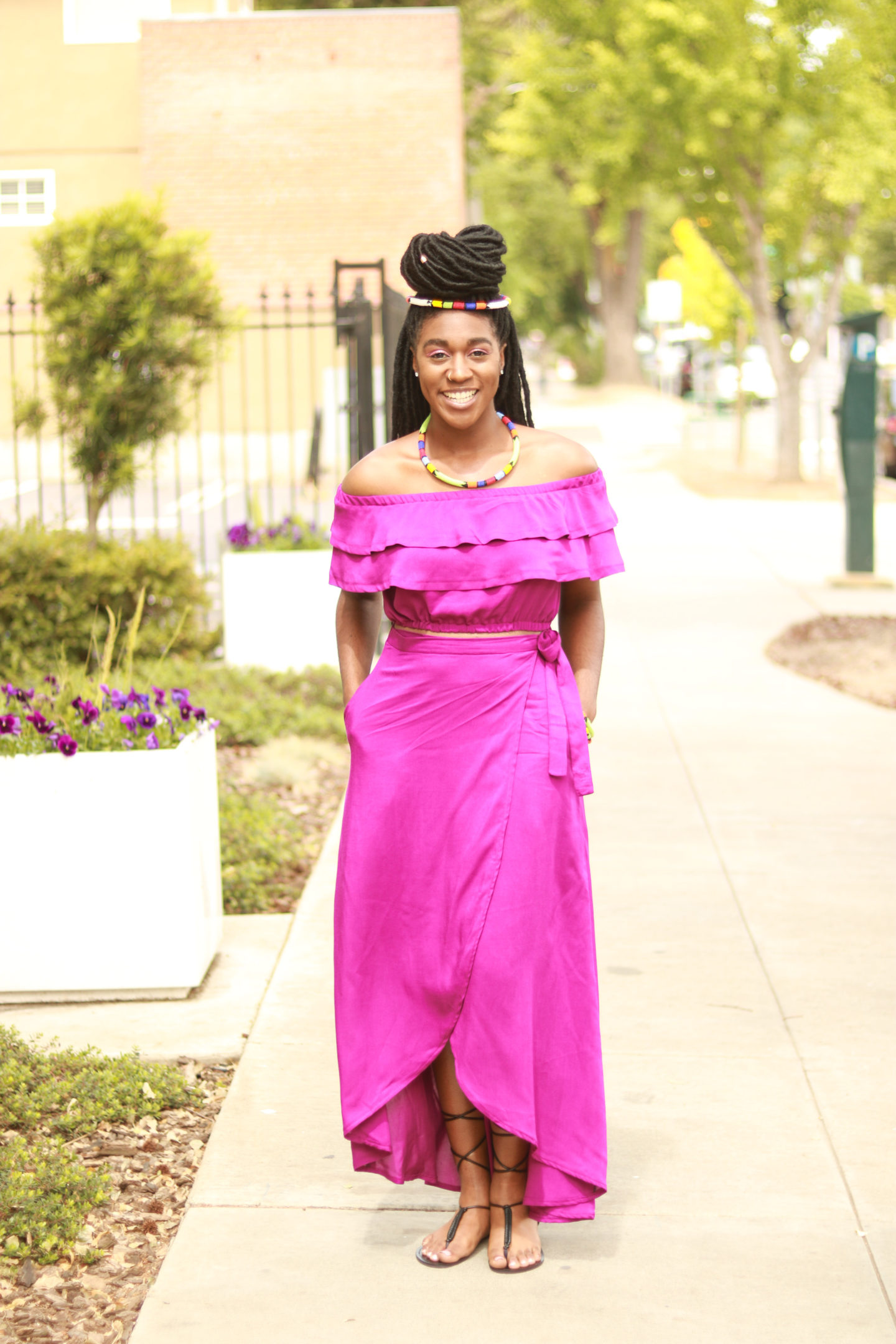 DIY Wrap Skirt and Off the Shoulder Top with Double Flounce Crop Top McCall's M7606 -12