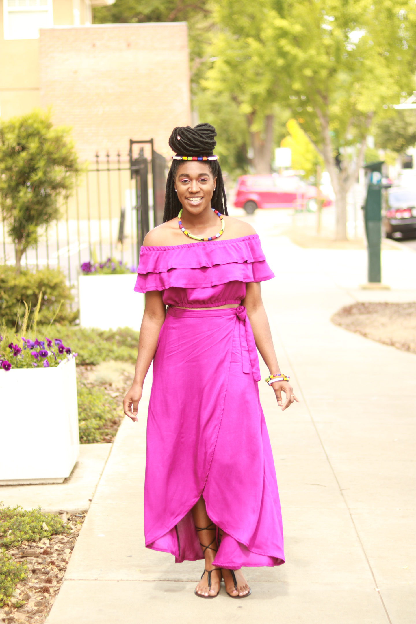 DIY Wrap Skirt and Off the Shoulder Top with Double Flounce Crop Top McCall's M7606 -12