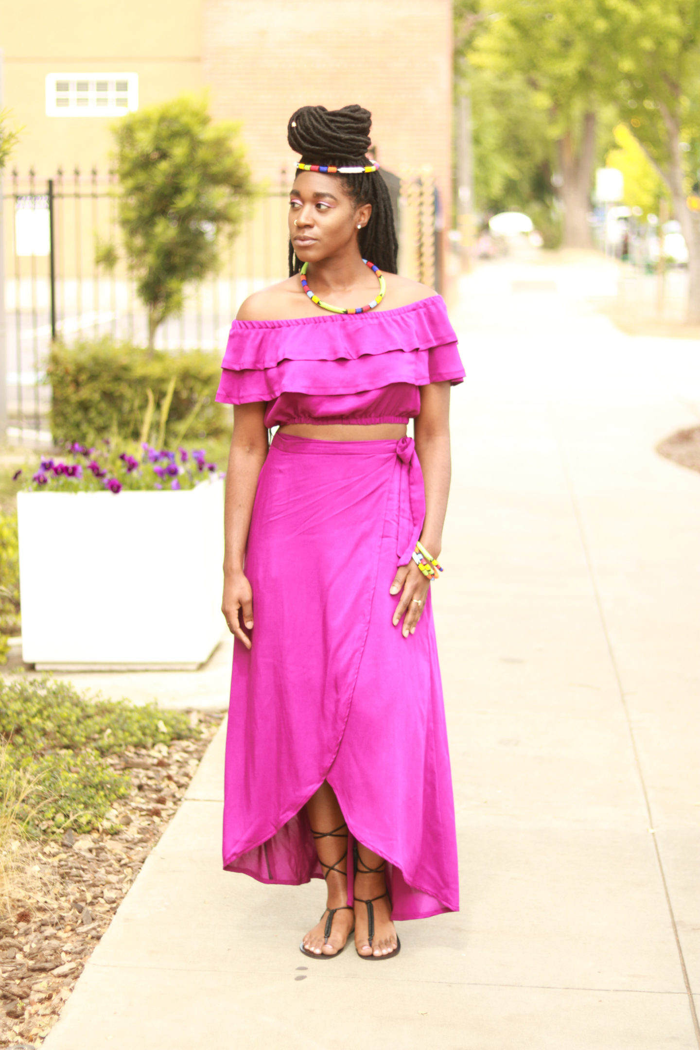 DIY Wrap Skirt and Off the Shoulder Top with Double Flounce Crop Top McCall's M7606 -12