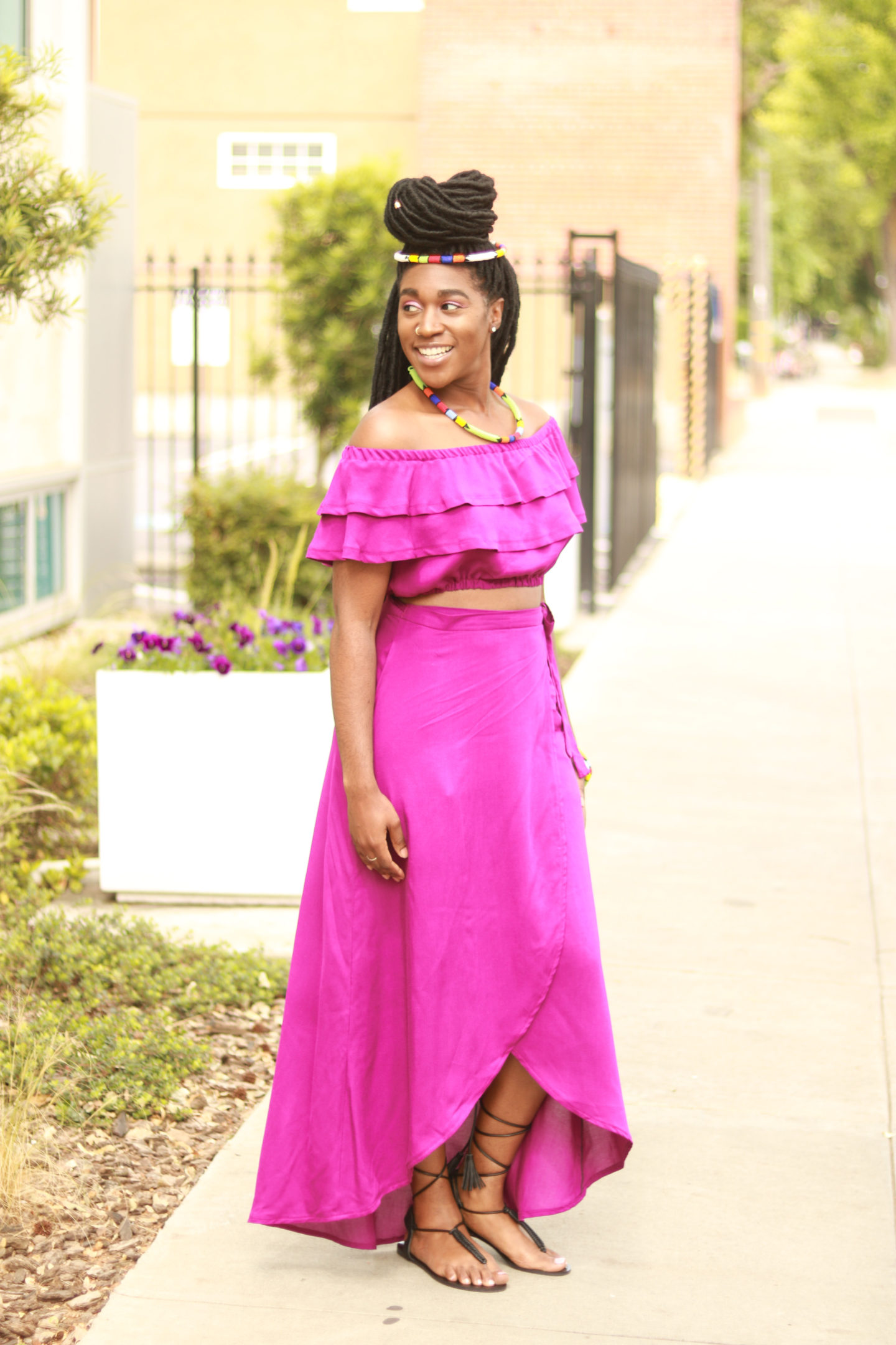 DIY Wrap Skirt and Off the Shoulder Top with Double Flounce Crop Top McCall's M7606 -12
