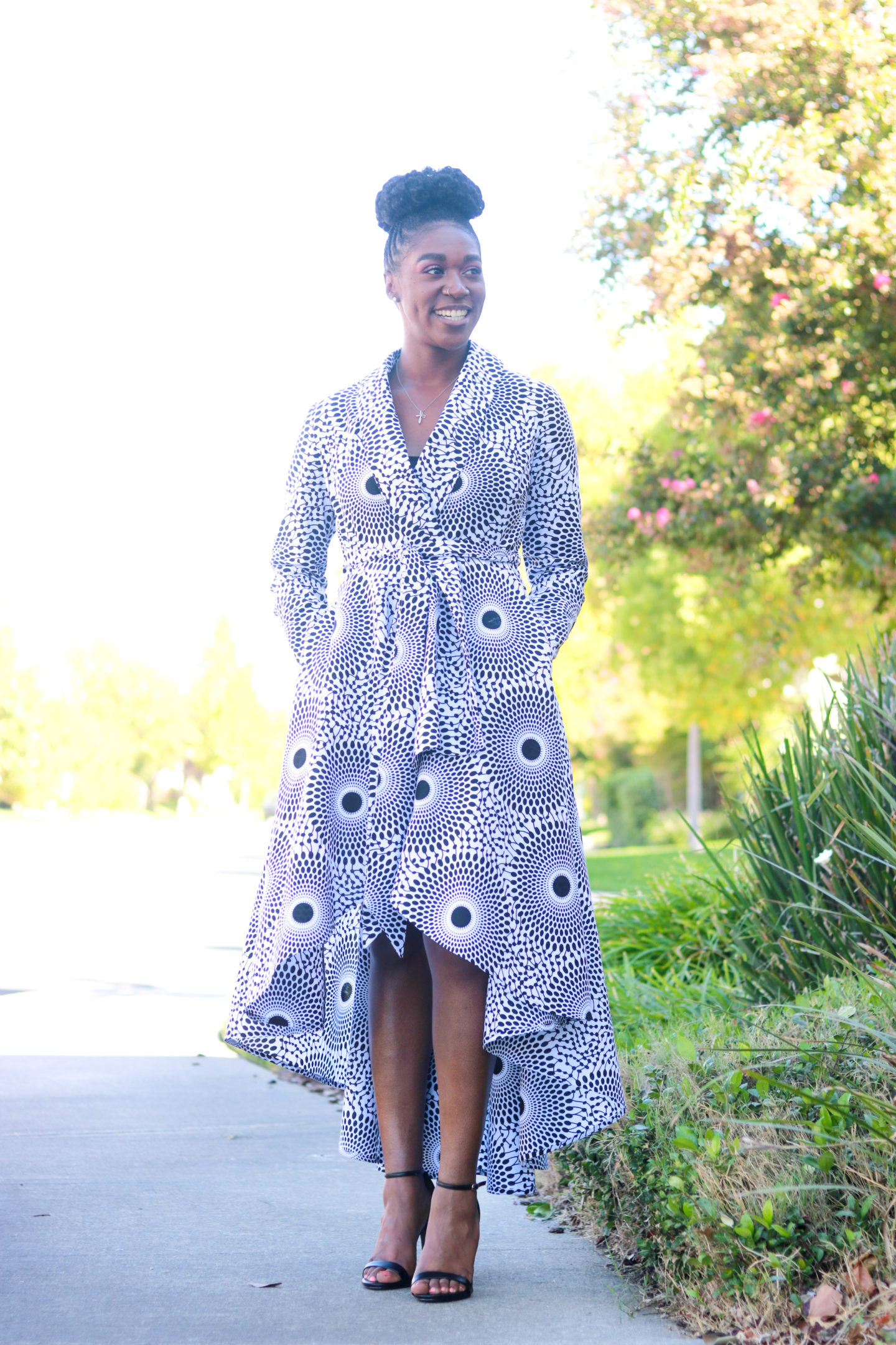 DIY Ankara African Wax Print Tory Wrap Coat Dress Sewing Pattern High Low Jacket with Pockets and Sash