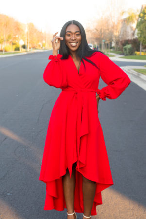 Bishop sleeve wrap dress best sale