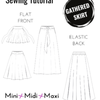 Gathered skirt sewing tutorial with pockets, flat front elastic back-midi, maxi, mini