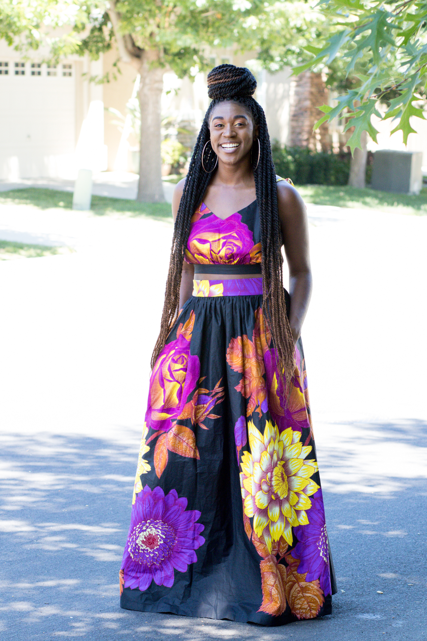 DIY True Bias Ogden Cami Hack Flat Front Elastic Back Ankara African Print Maxi Skirt