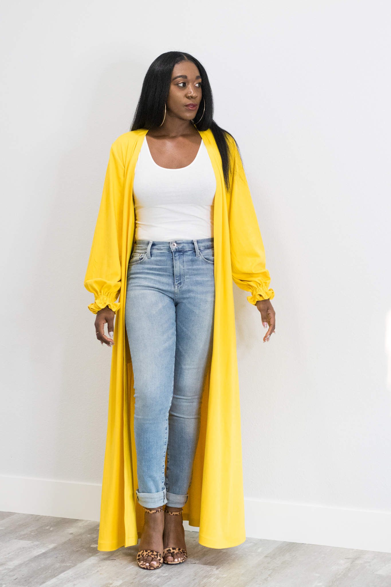 DIY Bishop Sleeve with Ruffle Cuff Duster yellow New look 6305