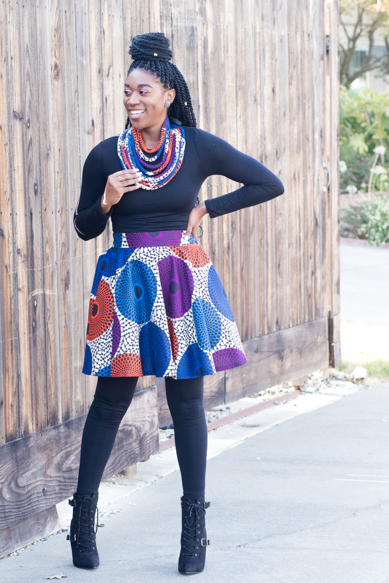 DIY Flat Front Elastic back full circle skirt mini Ankara African print fall winter fashion