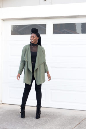 DIY Waterfall Army Green Olive Suede Jacket Suede Coat Burda 7184
