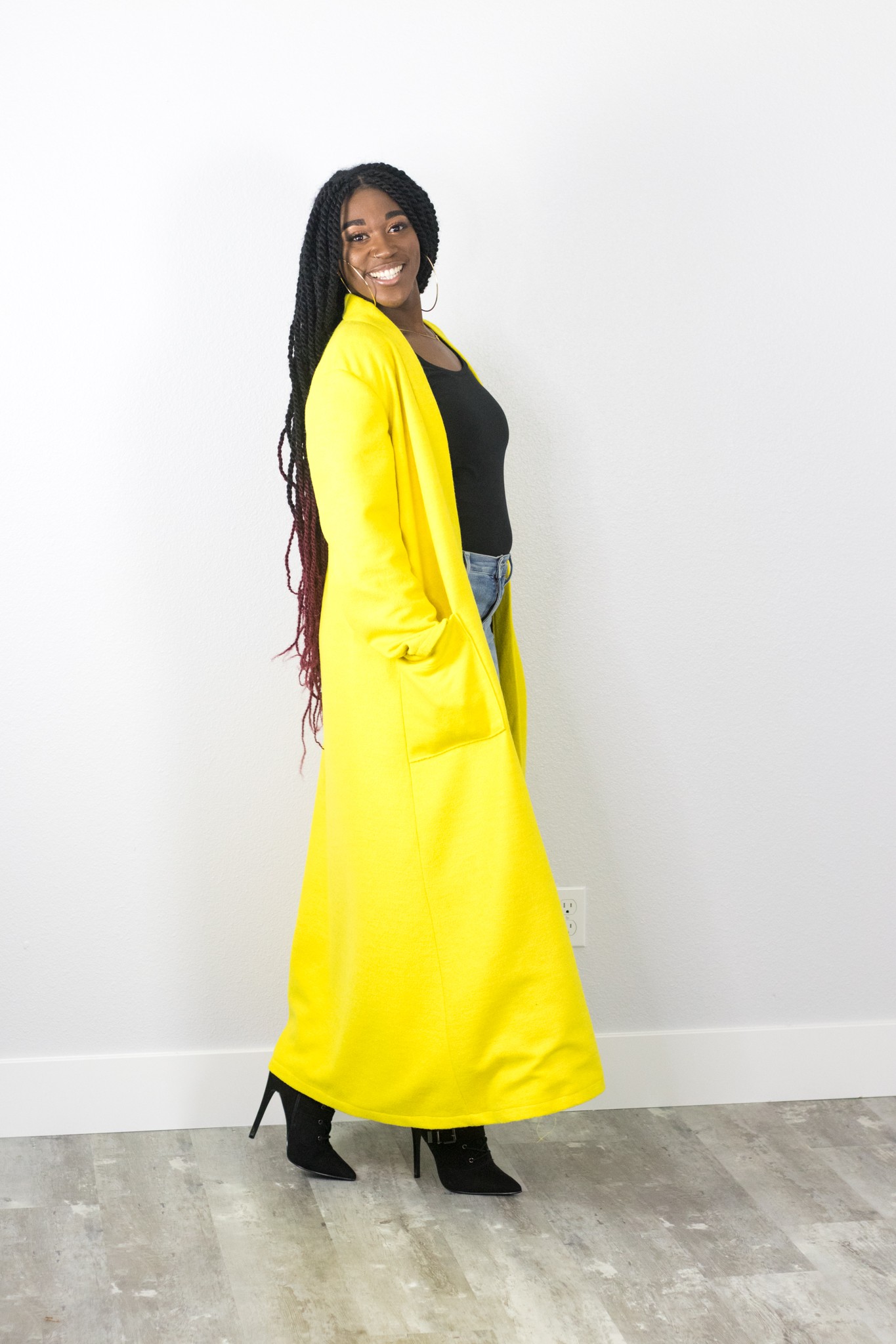 DIY Sewing Long Yellow Wool Coat, Fully Lined, Kente Lining, Front Pockets