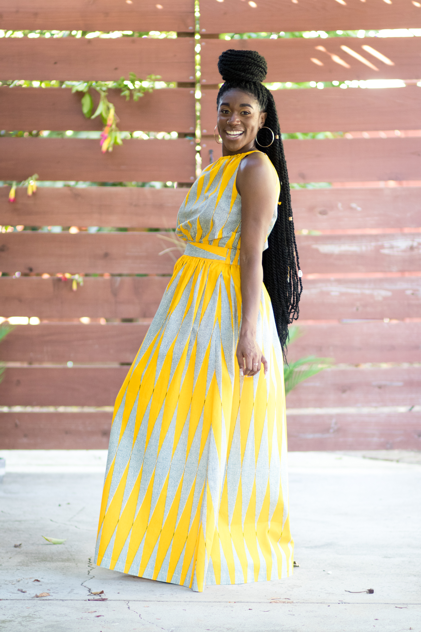 DIY Flast Front Elastic Back Maxi Skirt Ankara African Print Dress Yellow