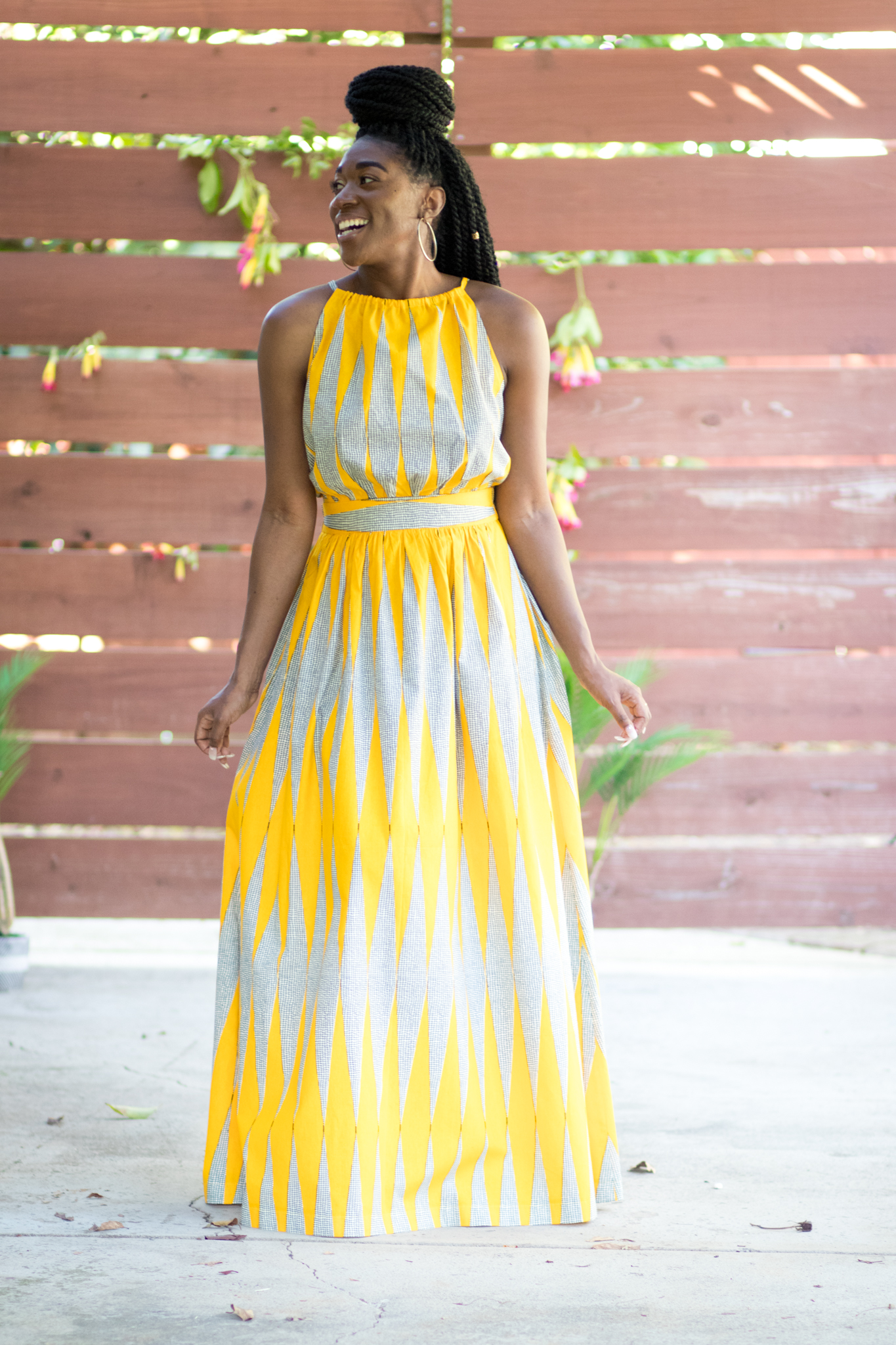 DIY Flast Front Elastic Back Maxi Skirt Ankara African Print Dress Yellow