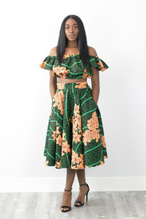 DIY Flat Front Elastic Back Full Circle Skirt Midi crop top Ankara African Print Fabric Tutorial Pockets