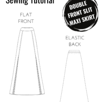 Double front slit. two front slit maxi skirt sewing tutorial, flat front elastic back