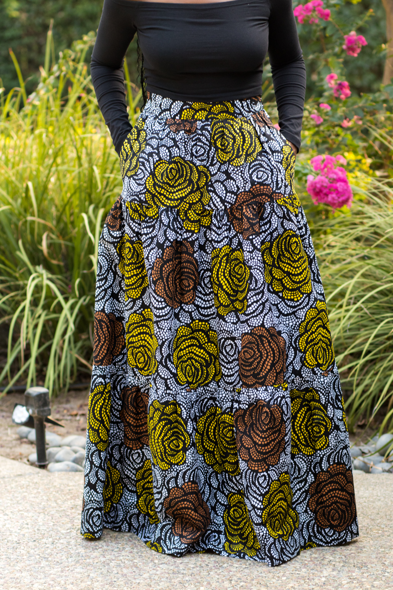 DIY Three Tiered Skirt with Pockets New Look 6516 Ankara African Print Flowers