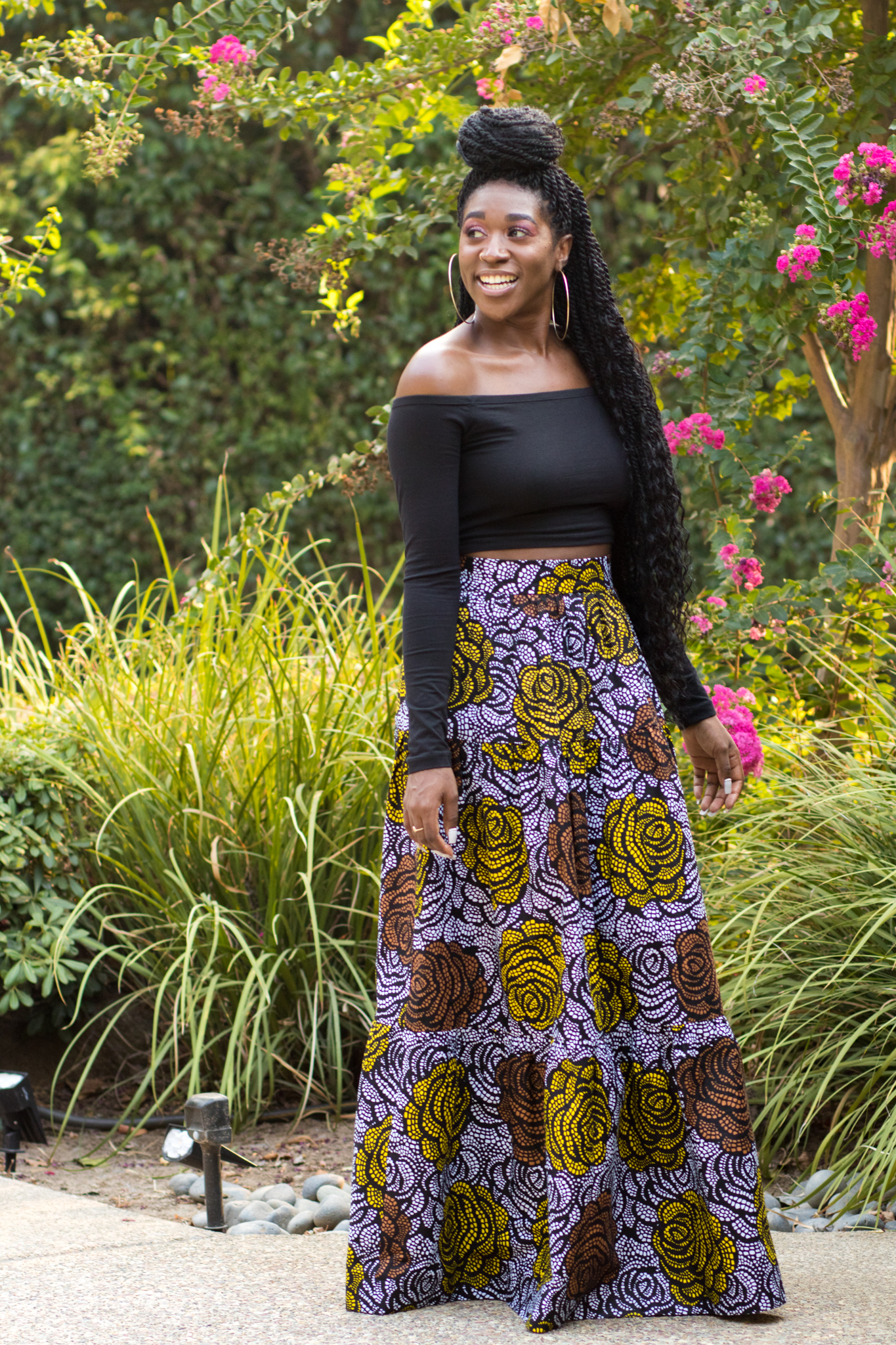 DIY Three Tiered Skirt with Pockets New Look 6516 Ankara African Print Flowers