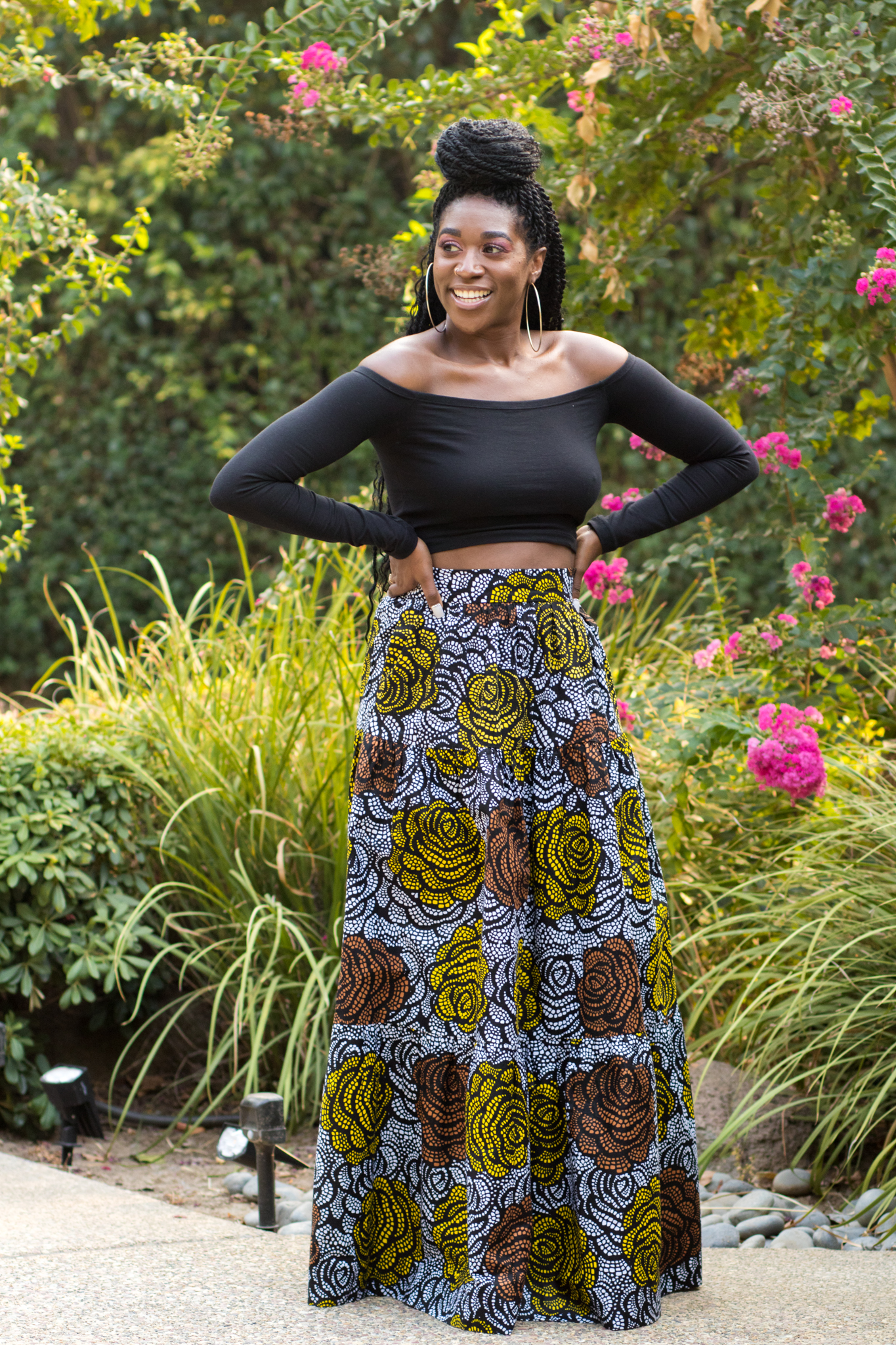 DIY Three Tiered Skirt with Pockets New Look 6516 Ankara African Print  Flowers-8 - Montoya Mayo