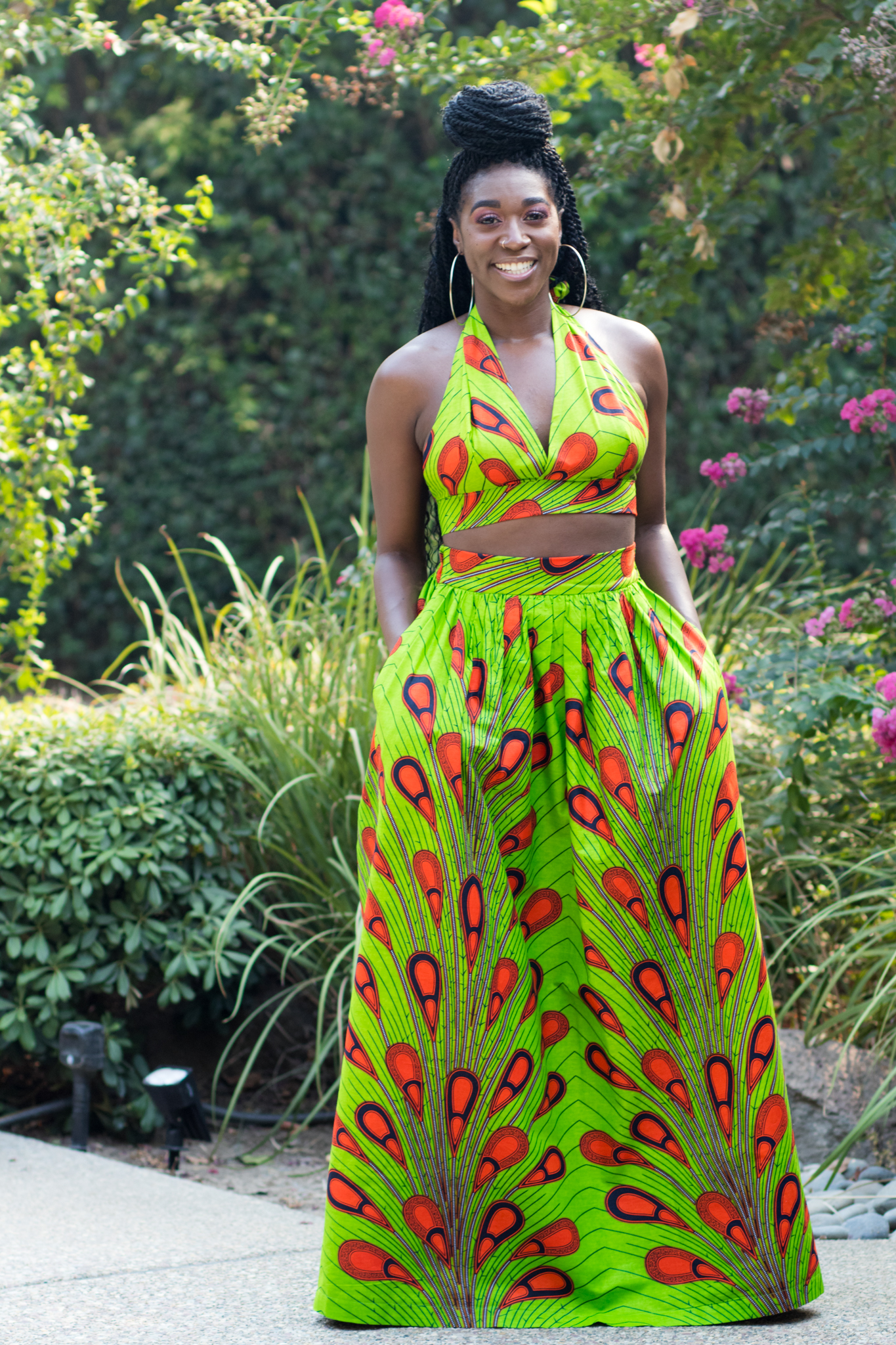 DIY Gathered Maxi Skirt with Pockets Ankara African Print Fabric Halter ...