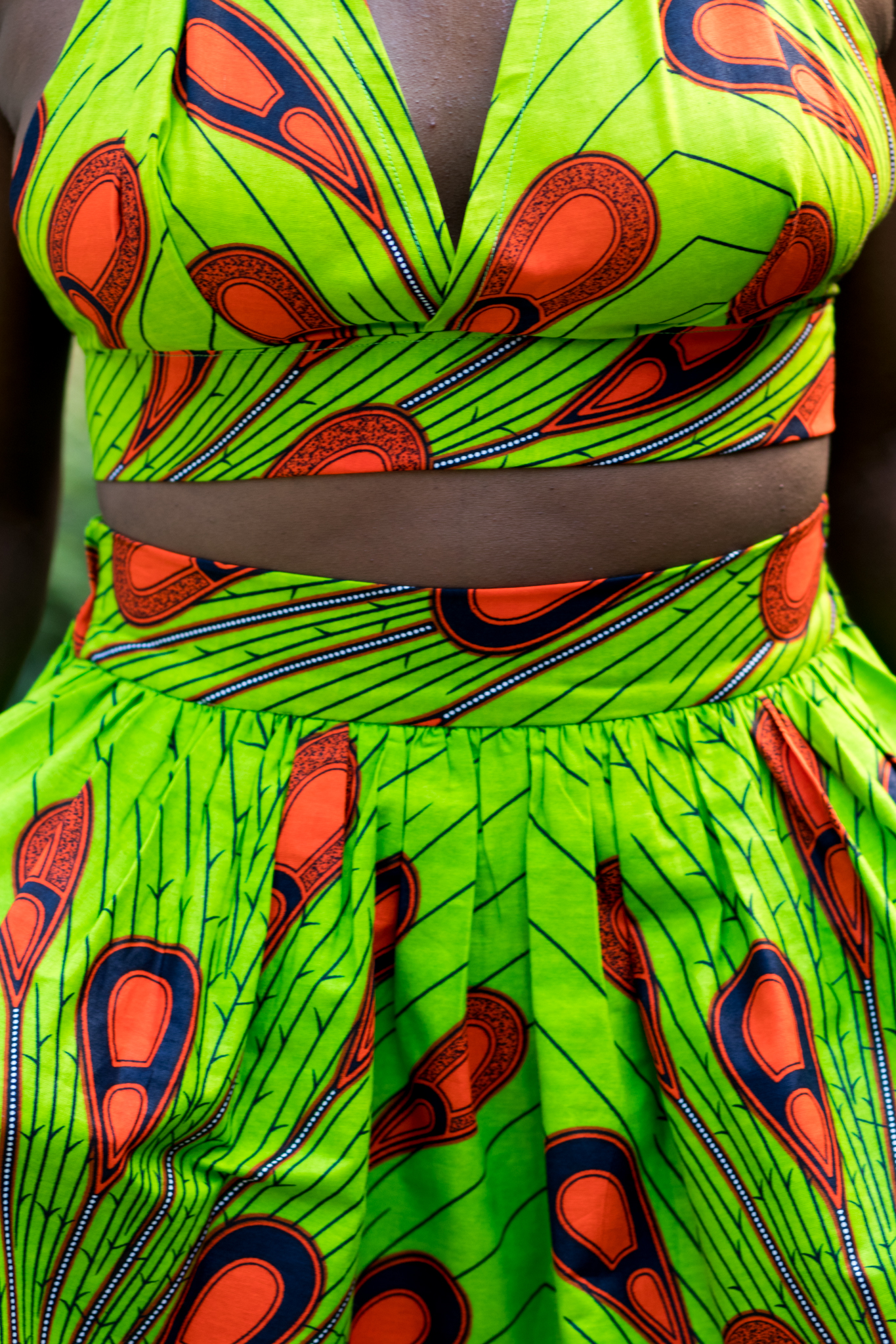 DIY Gathered Maxi Skirt with Pockets Ankara African Print Fabric Halter Top Flat Front Elastic Back