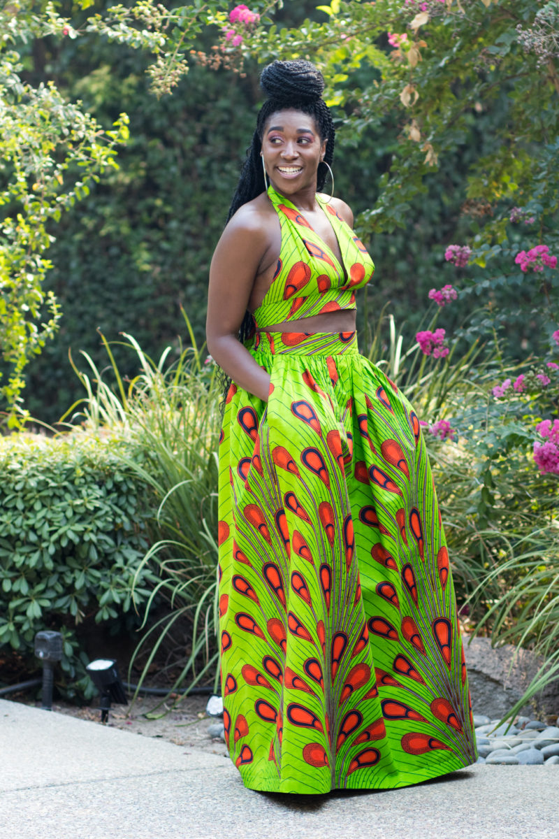 DIY Gathered Maxi Skirt with Pockets Ankara African Print Fabric Halter ...