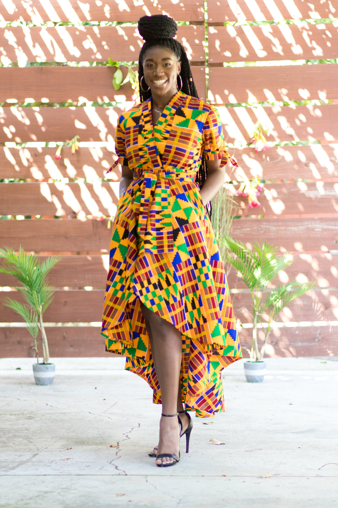 DIY high low maxi dress Ankara African print kente print tie sleeve-1 ...
