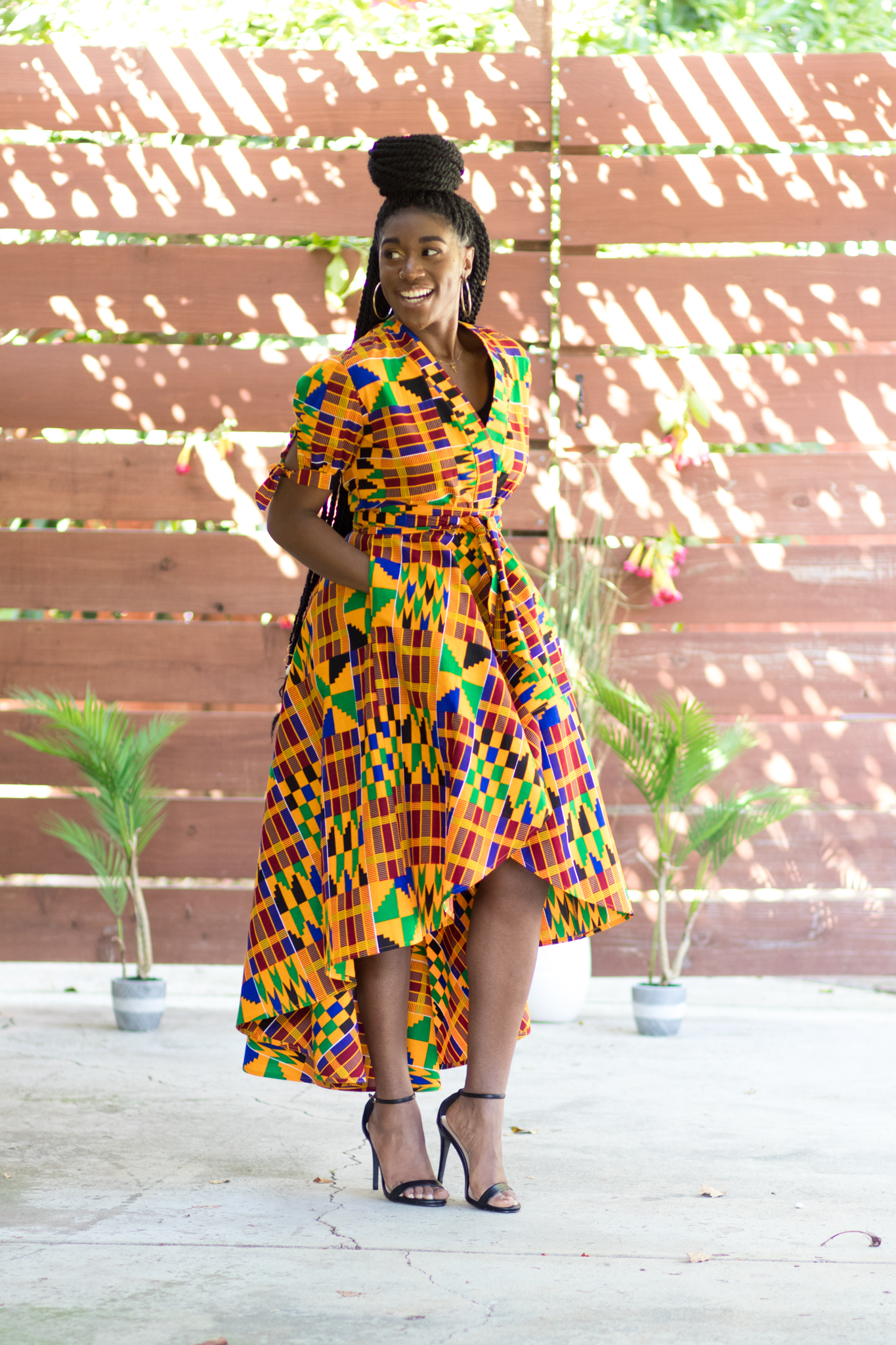 DIY high low maxi dress Ankara African print kente print tie sleeve-11 ...