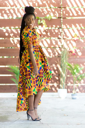 DIY high low maxi dress Ankara African print kente print tie sleeve