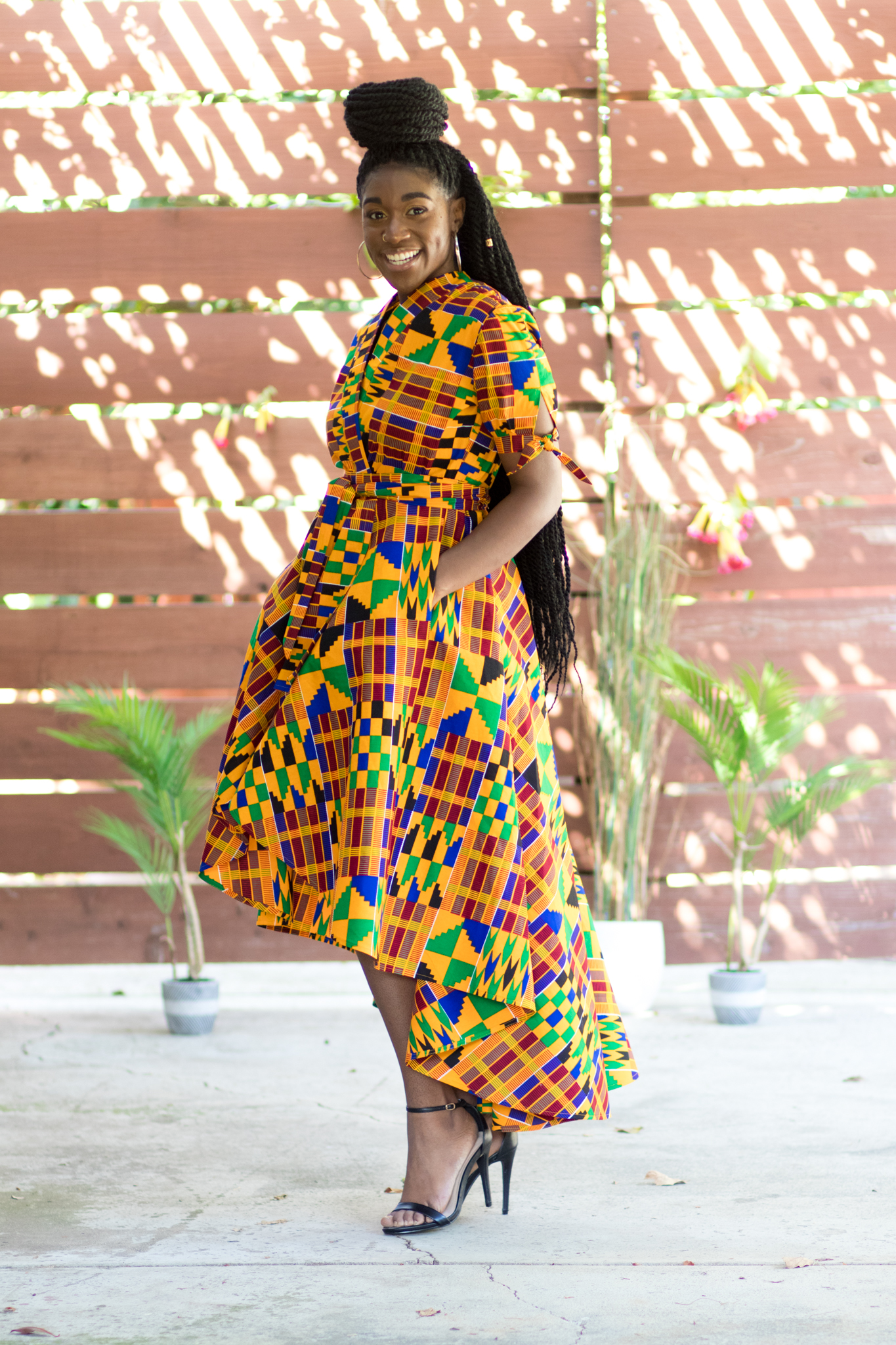 DIY high low maxi dress Ankara African print kente print tie sleeve-3 ...