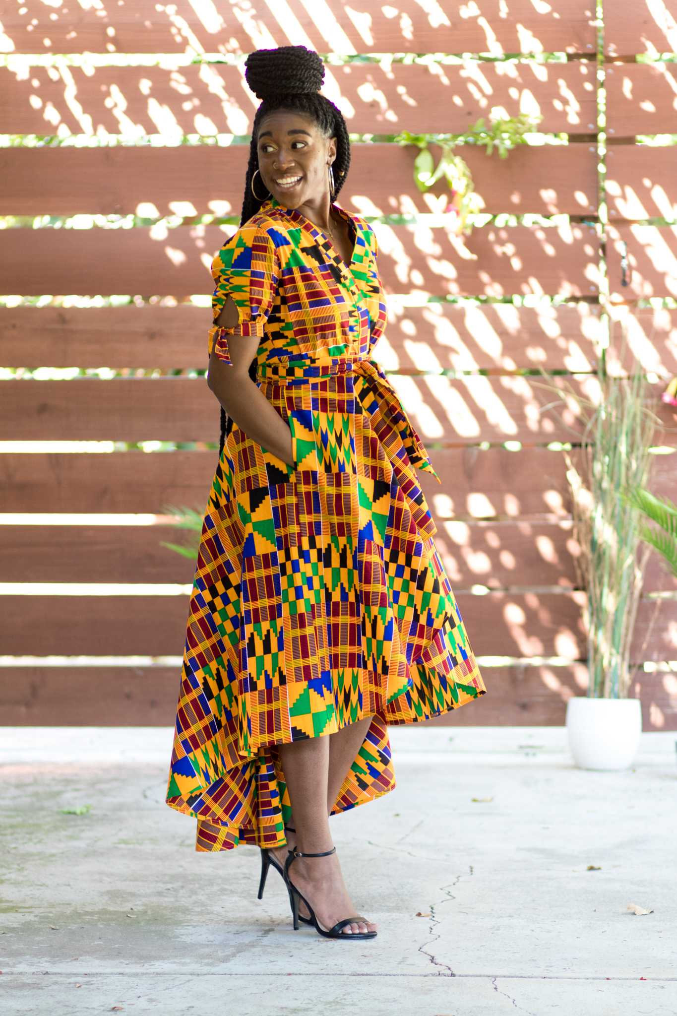 DIY high low maxi dress Ankara African print kente print tie sleeve