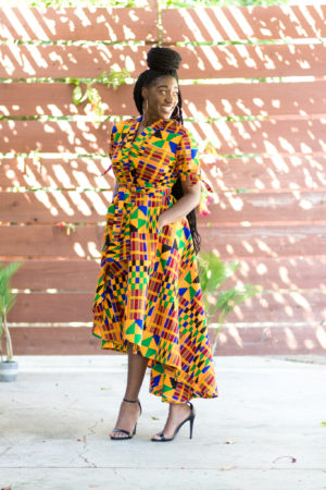 DIY high low maxi dress Ankara African print kente print tie sleeve