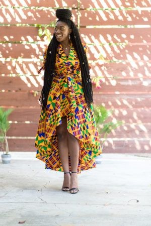 DIY high low maxi dress Ankara African print kente print tie sleeve