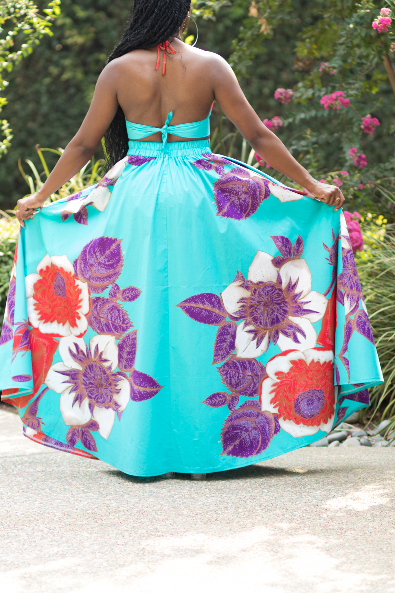 DIY Half Circle Maxi Skirt with Pockets Ankara African Print Fabric Halter Top Flat Front Elastic Back
