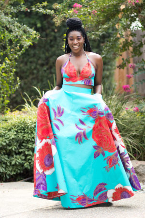 DIY Half Circle Maxi Skirt with Pockets Ankara African Print Fabric Halter Top Flat Front Elastic Back