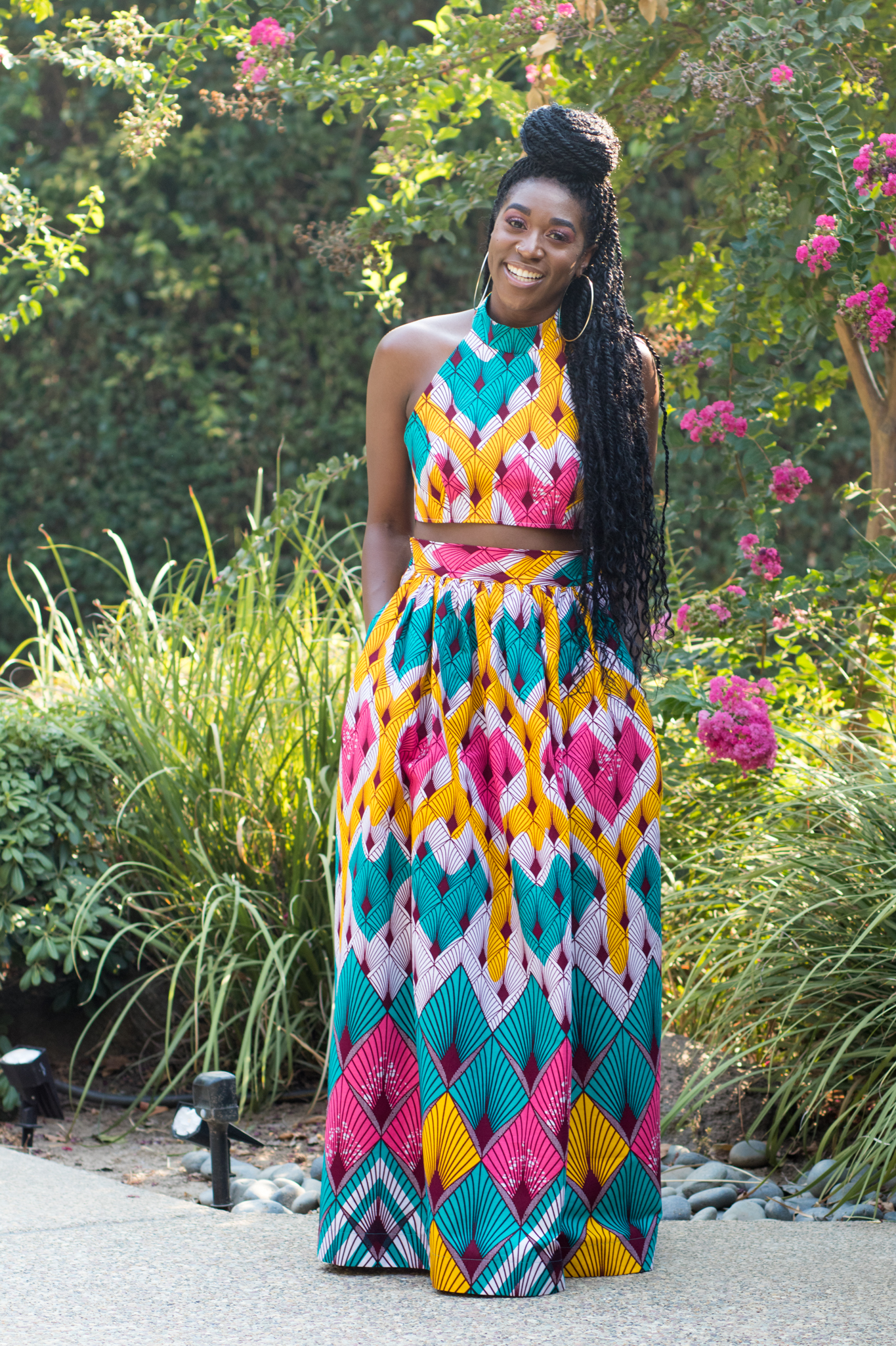 DIY Sewing Halter Knit Maxi Dress  McCall's M7593 African Print Kente  Print Backless-13 - Montoya Mayo