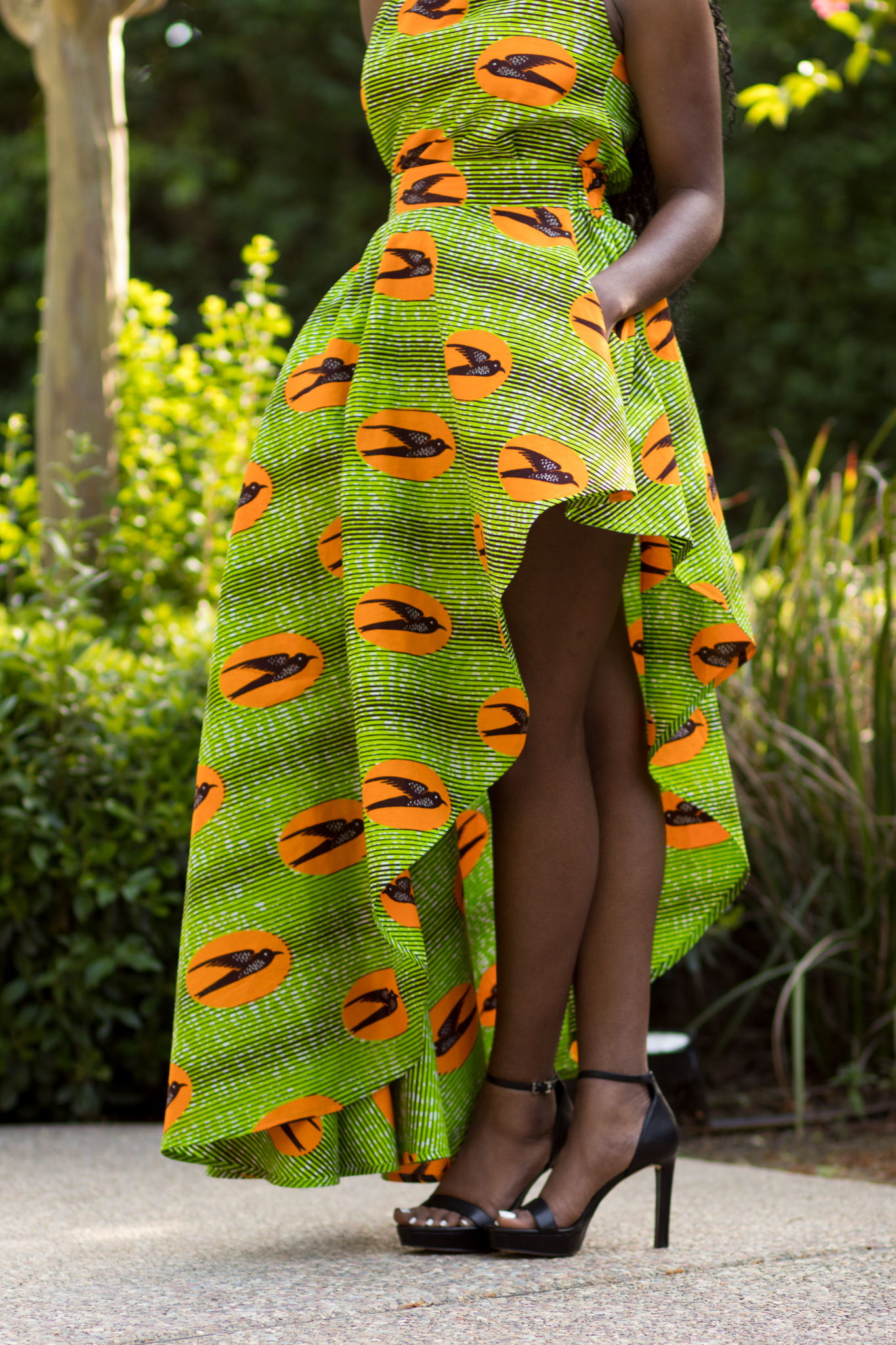 DIY Faux Dress Asymmetrical Circle Skirt and Halter Top Burda 6968 Ankara African Print Speed Bird 
